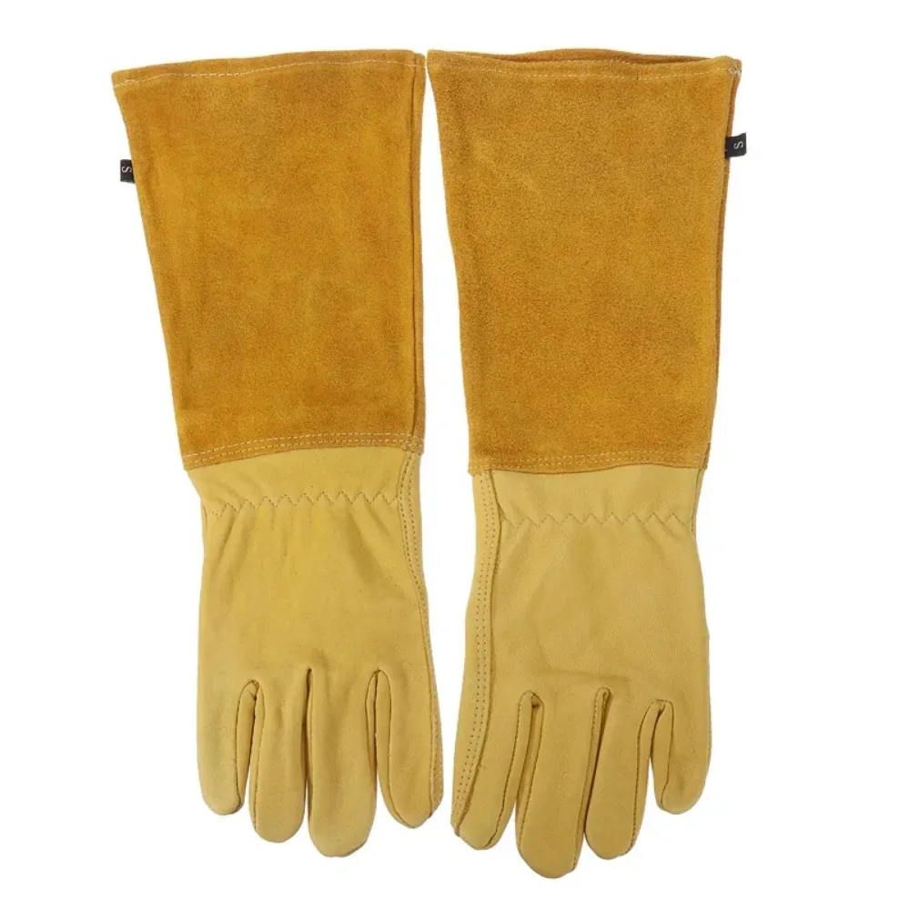 Long Tube Gardening Safety Working Gloves Leather Breathable Gauntlet Pruning Gloves Garden  Industrial Protective Work Gloves 4
