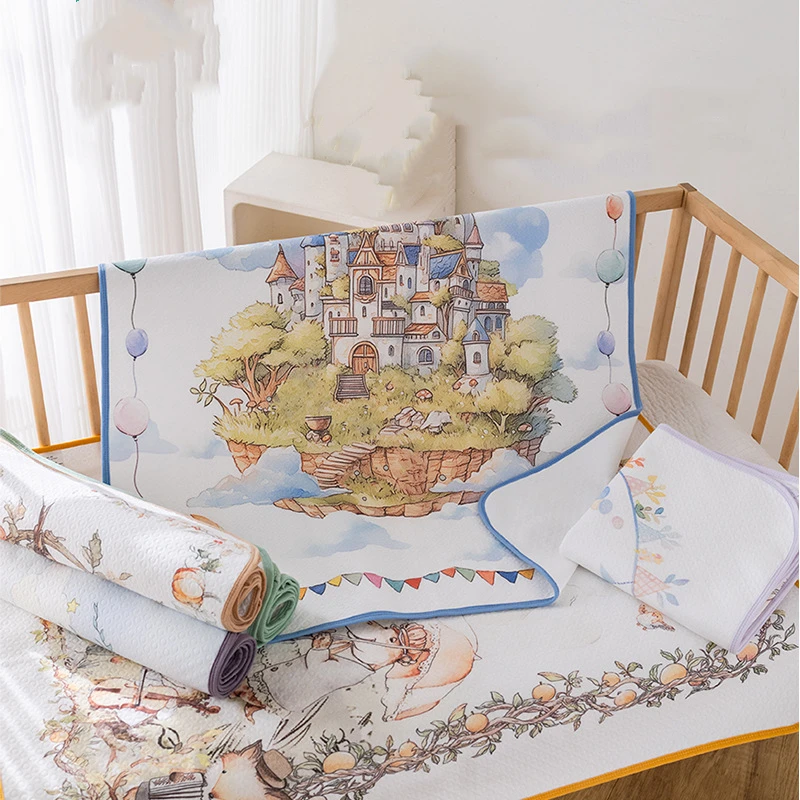 Waterproof Baby Diaper Changing Mat Castle Diaper Changing Pad Cover 80x100cm Cotton Printed Washable Baby Breathable Urine Pad