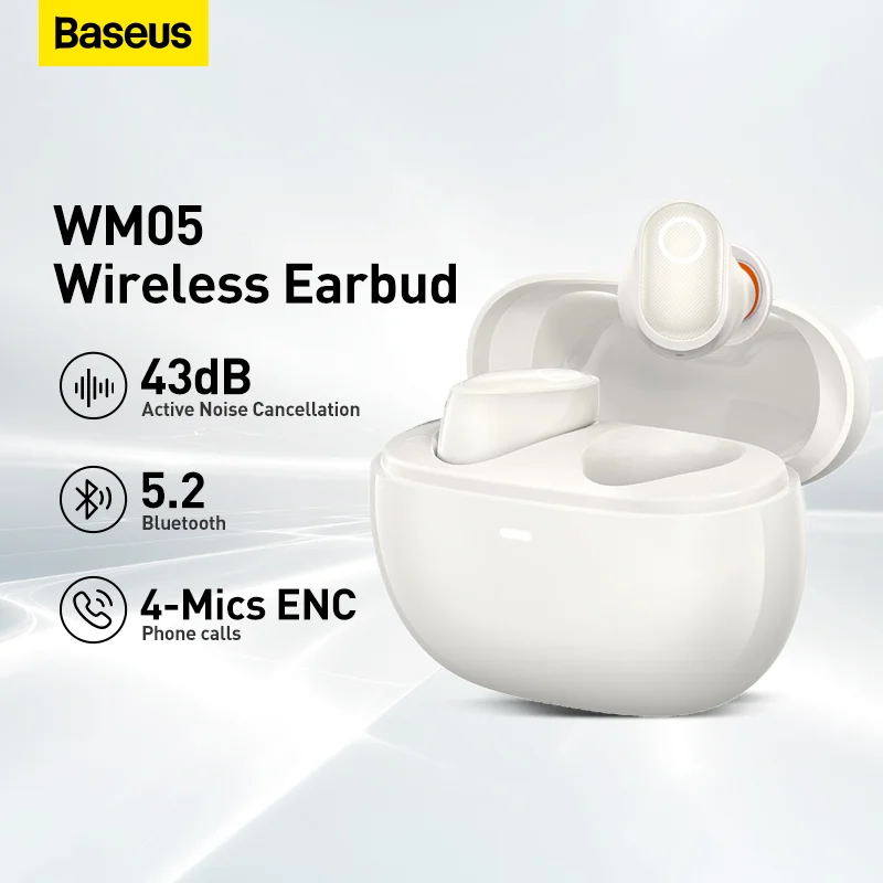 Baseus Bowie WM05 ANC Wireless Earphone Hybrid 43dB TWS Earbuds 4-mics Noise Cancellation Earphone Bluetooth 5.2 HiFi Headphone