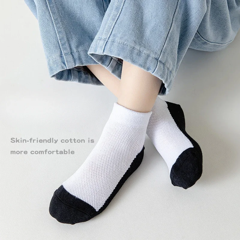 Five Pairs of Summer Children's Color Matching Fashion Simple Boys and Girls Students Mesh Breathable Thin Cotton Socks