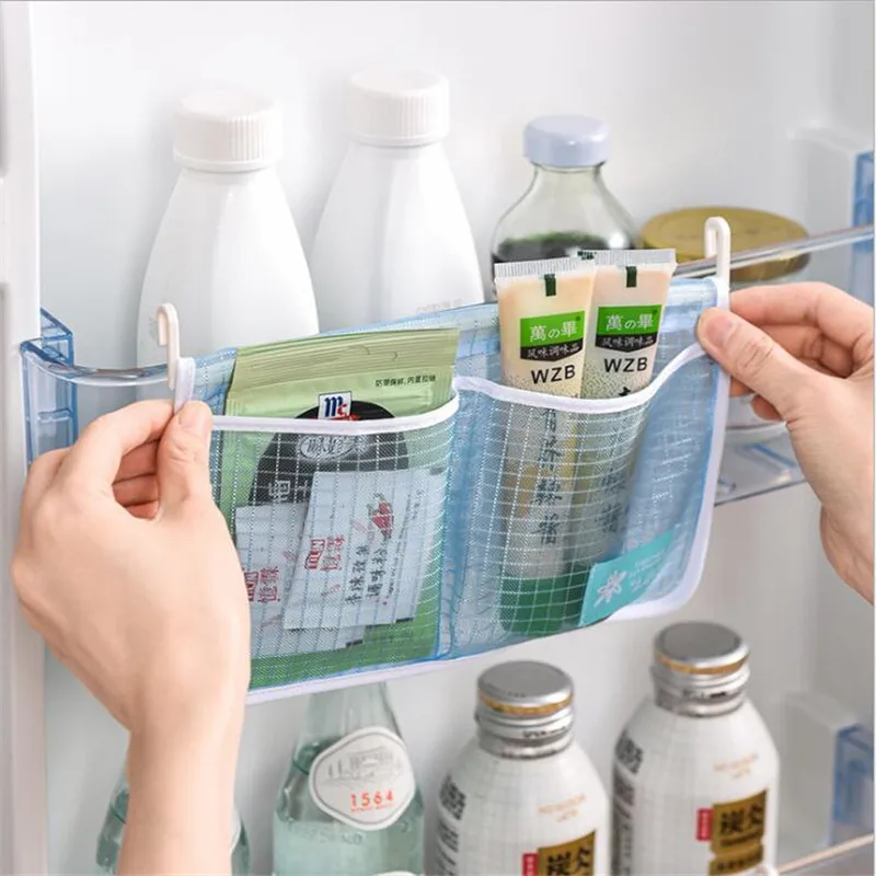 

1pc Refrigerator Door Organizer, Fridge Hanging Mesh Bag For KitchenStorage Bag, Household Sundries Sorting Bag