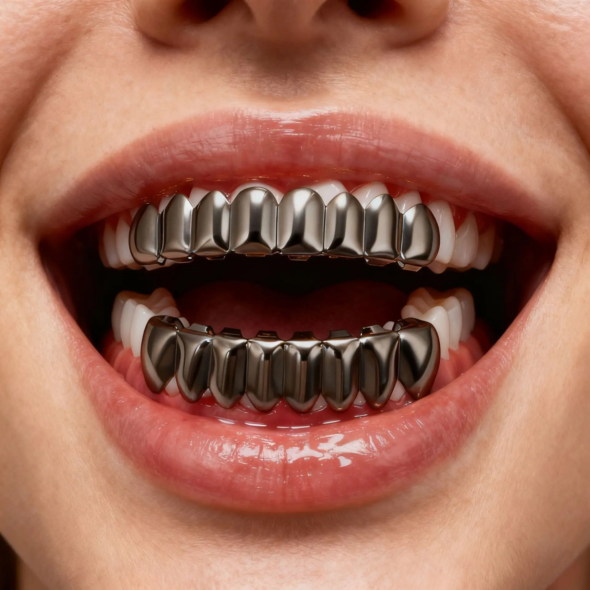 RACHELZ Mode 8/8 Glänzende Zähne Grillz Oben Unten Hip Hop 14K Gold Überzogene Zahn Kappen Dekor Für Frauen Männer schmuck Cosplay Geschenk – Detail 20