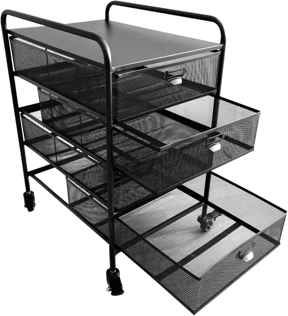 

File Drawer and Small Drawers Rolling File Cart,Durable Steel Mesh Construction,360-degree Swivel Metal Wheels for Mobility