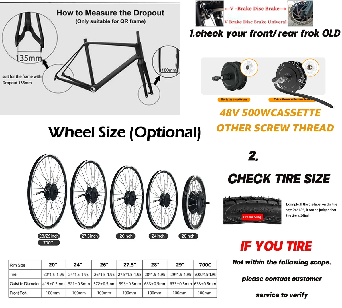 Motore Hub per E-bike 20-29 Pollici, Anteriore e Posteriore, 36V 48V, per Bici Elettrica, Kit di Conversione Bici Elettrica, Motore Brushless 9 Pin IP65 - immagine 3