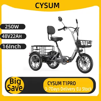 CYSUM T1 Pro Triciclo Elettrico Per Adulti 250W Triciclo Elettrico Da Carico 48V22AH Batteria E-Cargo Bici 16 Pollici Pneumatico Bicicletta ebike