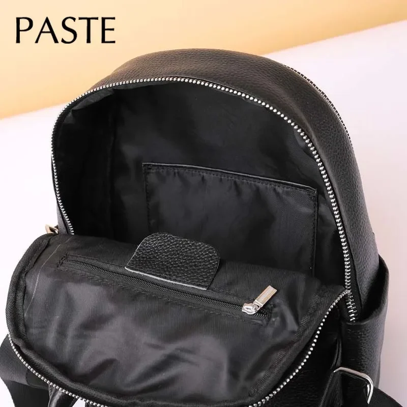 100% Genuine Leather Women Backpack Black Daily Casual Travel Bag for Lady Small Beach Knapsack High Quality Students Schoolbag 5