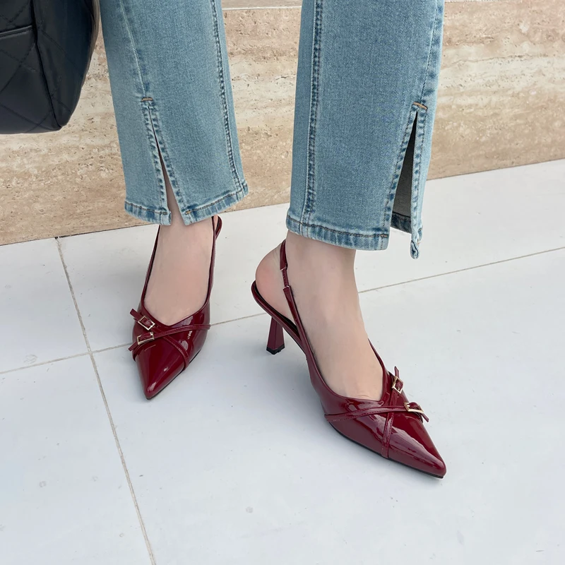 Black High Heels Ladies Pointed Toe Slingback Shoes Women Comfort Low Heel  Shoes Summer Office Pumps Wine red Zapatos Mujer - AliExpress 322