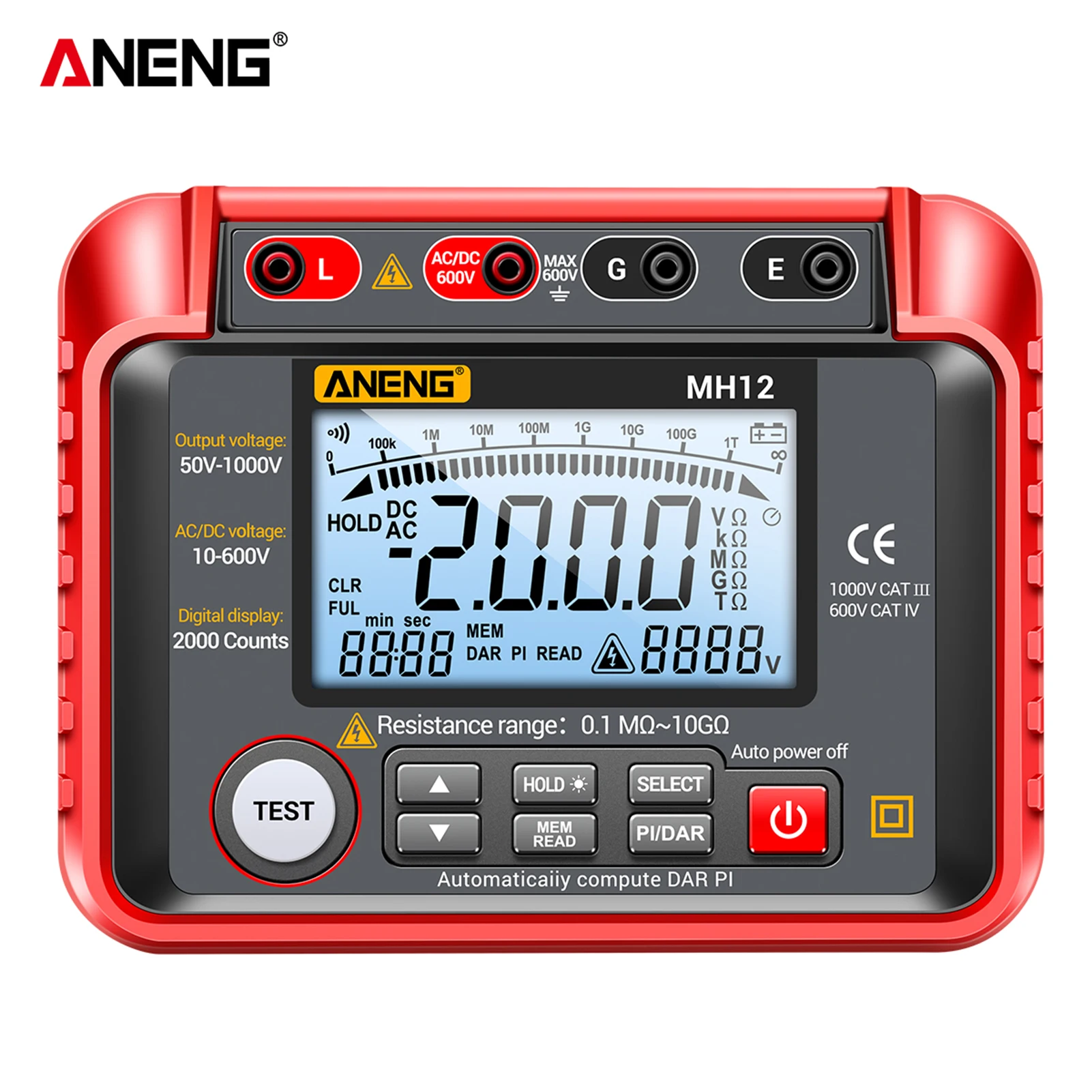 ANENG MH12 Insulation Resistance Tester Shaking Table High Precision Megger Digital Insulation Resistance Meter Voltage Meters