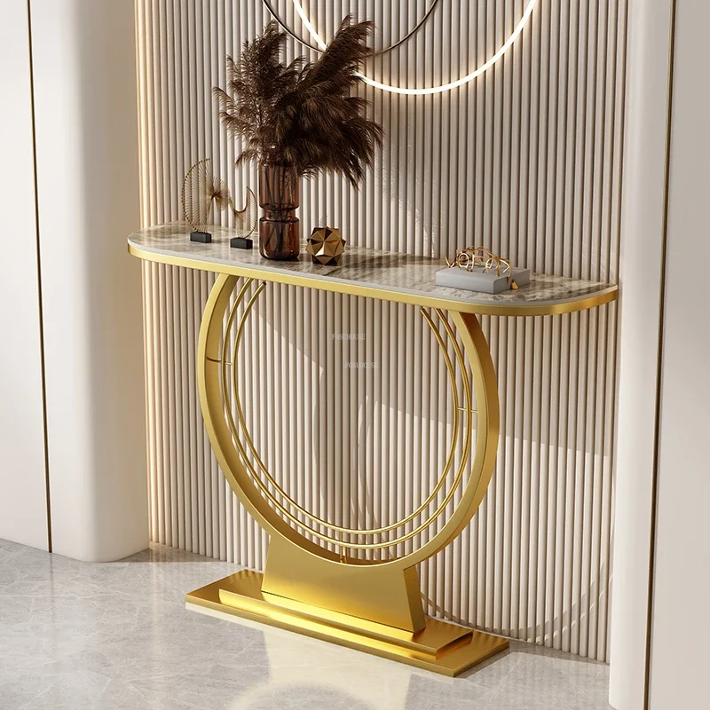 American Wrought Iron Console Tables Porch Tables Living Room Furniture Entry Porch Slate Semicircle Console Table console table