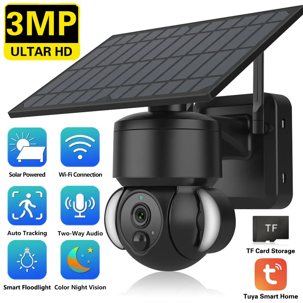 

Tuya Smart 3MP Solar WiFi IP Camera Outdoor Two Way Audio Battery Powered PTZ Security Camera Street CCTV Surveillance 5X Zoom