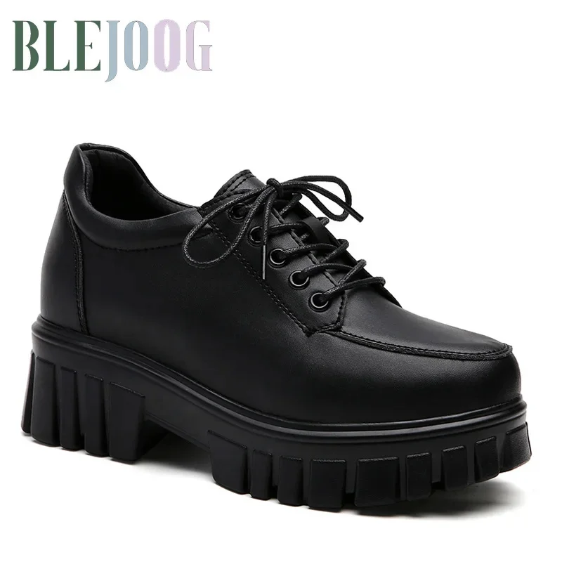 

Brand Patent Leather Platform Oxford Shoes for Women 2023 Spring Casual Lace Up Flats Woman Black Chunky Shoes Zapatillas Mujer