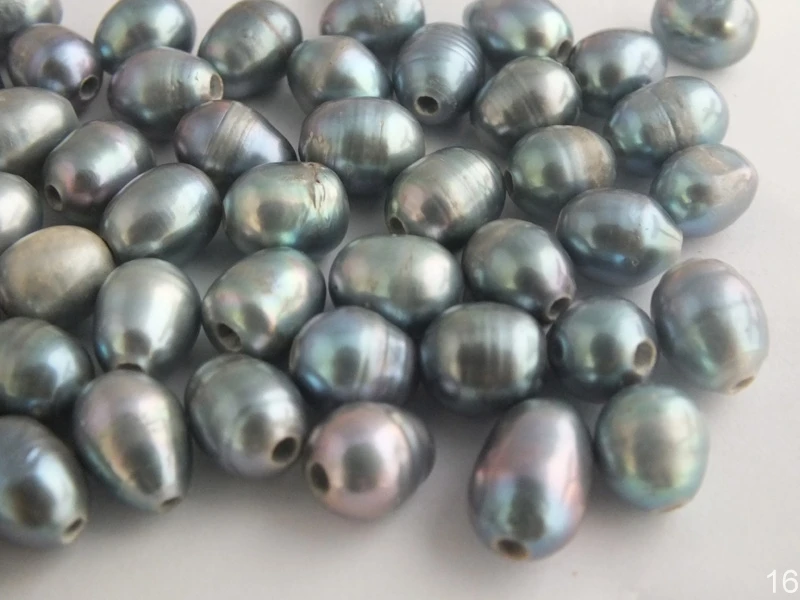 블랙 쌀 진주, 2mm 큰 구멍이 있는 느슨한 진주, 대량 200 개/로트, 9-10mm