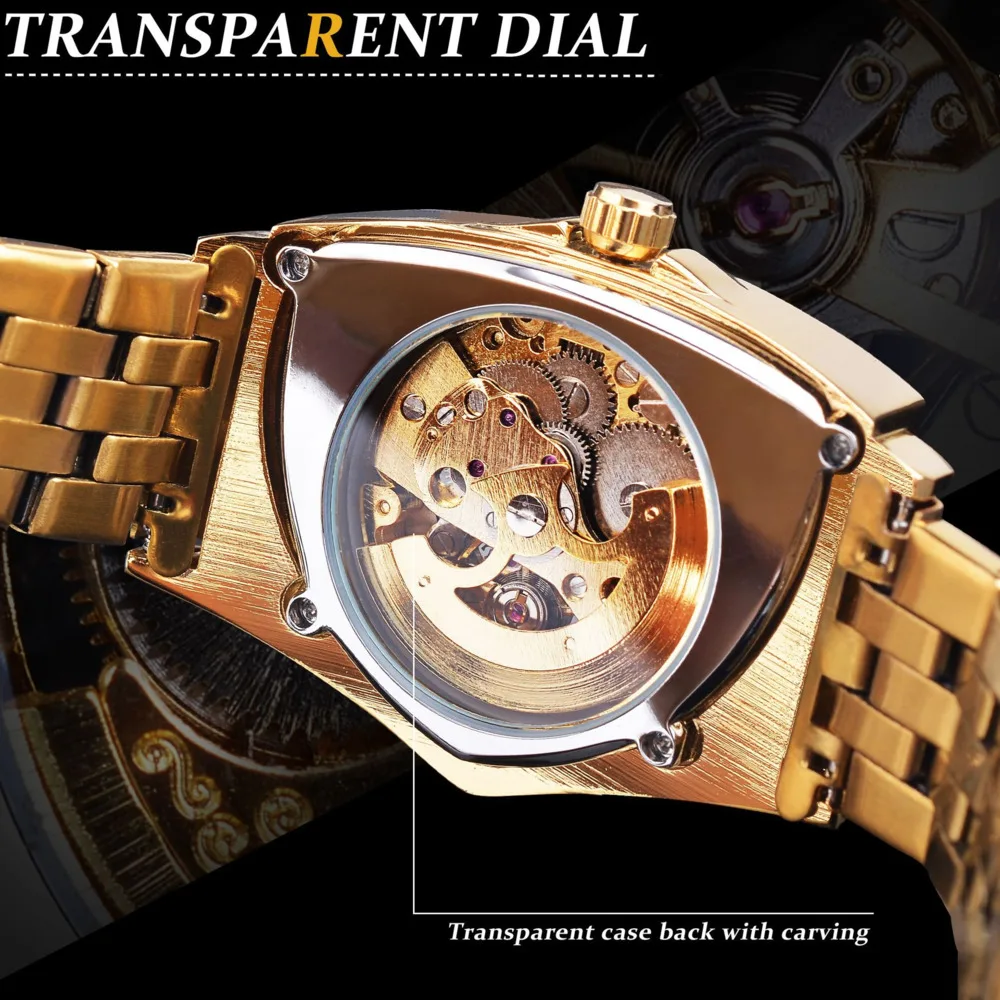 FORSINING Mechanical Watch For Men Automatic Hollow Out Luxury Watch Triangle Dial Stainless Steel Men Watch Reloj Hombre