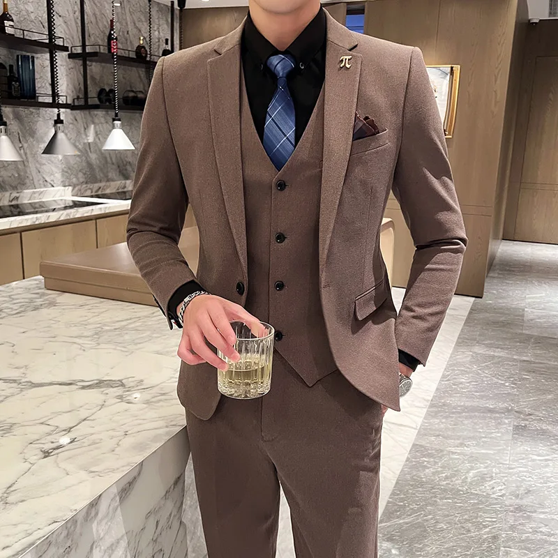 

Boutique (Blazer + Vest + Trousers) Men's Italian Style Elegant Fashion Business Casual Gentleman Solid Color Body 3-Piece Set