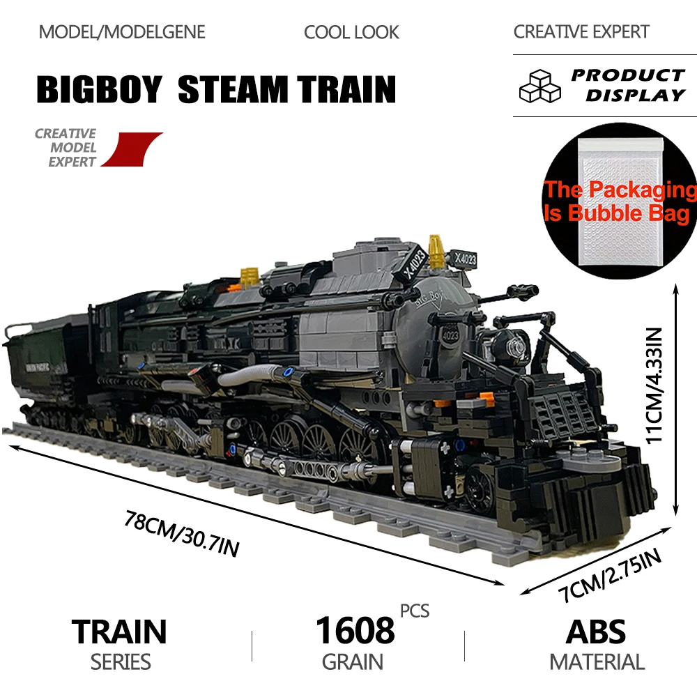 Bigboy Steam Locomotive Train Building Blocks Set Retro City Model Creative Module 1608PCS Construction Toys For Kids Ideal Gift