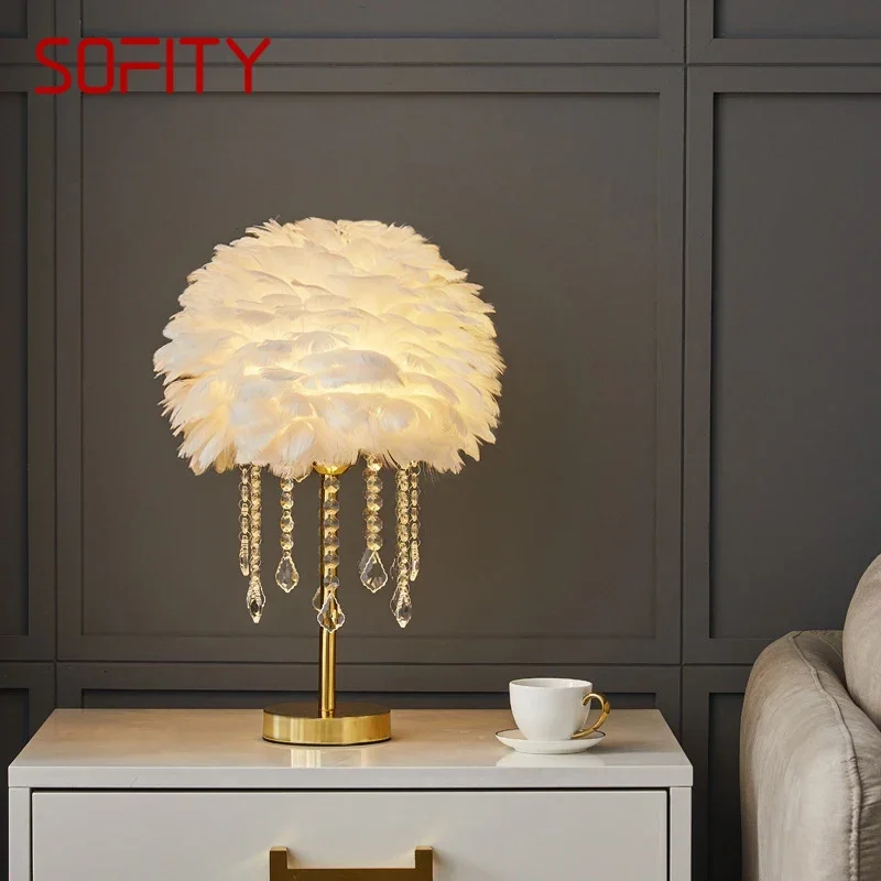

SOFITY Feather Table Lamp Nordic Modern Living Room Bedroom Hotels HomestaysCreative LED Decoration Desk Light