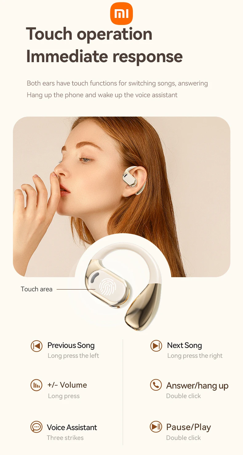 XIAOMI TWS M76 Wireless Earphone Bluetooth Ear Hook Sport Running Headphone HIFI Stereo Sound LED Display Headset Built-in Mic