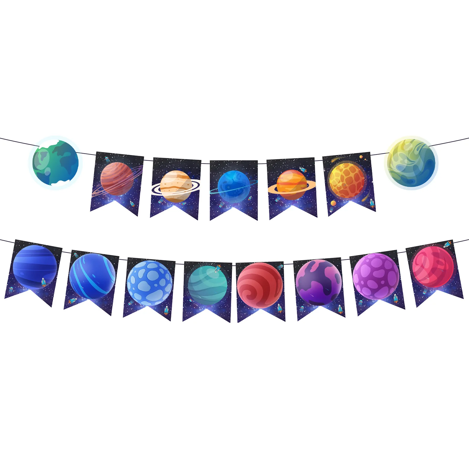 2 Tovaglie Per Festa Spaziale - Tema Galassia E Pianeti, 130x220 Cm, Impermeabili
