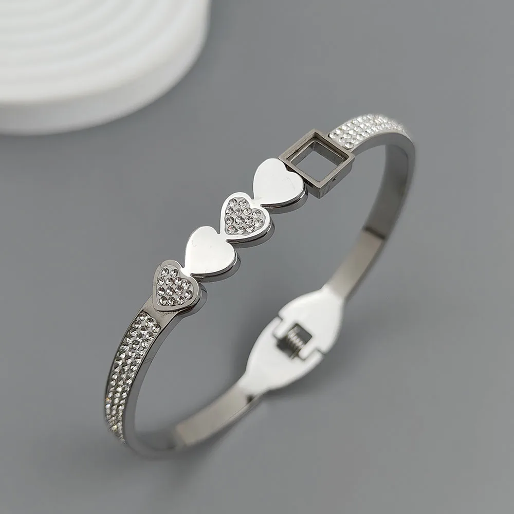 Love Zircon Gold-plated Stainless Steel Bracelet 18K Waterproof Couple Bracelet Wife Gift Bangle Bracelet Stainless Steel Bracelet Zircon Bracelet