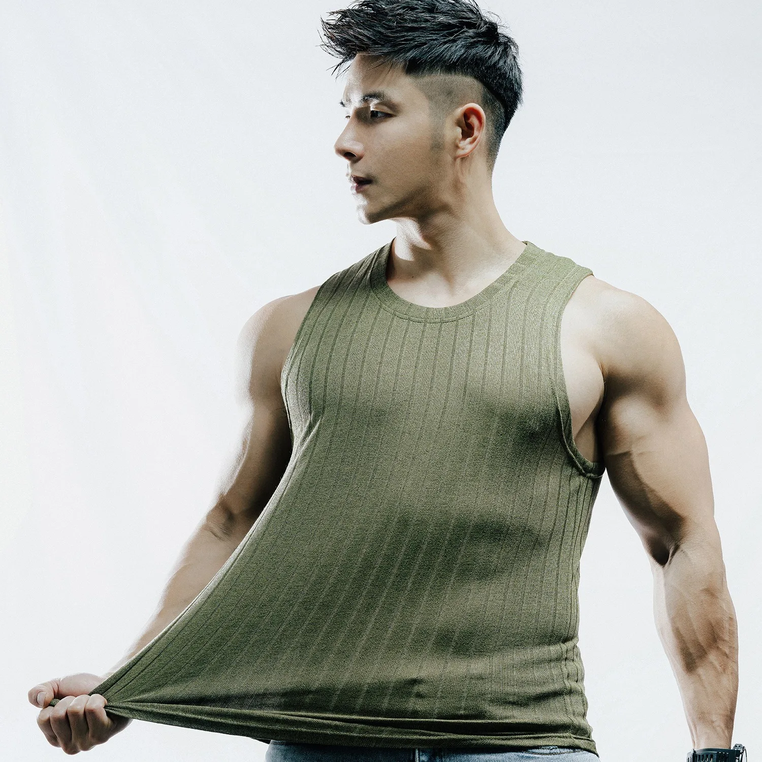 Men's Ribbed Stretch Tank Tops, Quick Dry Athletic Gym Sleeveless ...