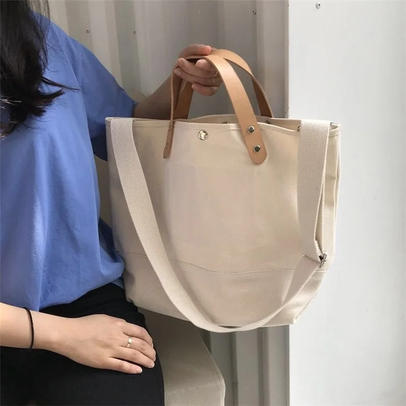 New Fashion Summer New Simple Canvas Bag Shoulder Bag Wild Casual Portable Female Bag Large-capacity Handbag 2023