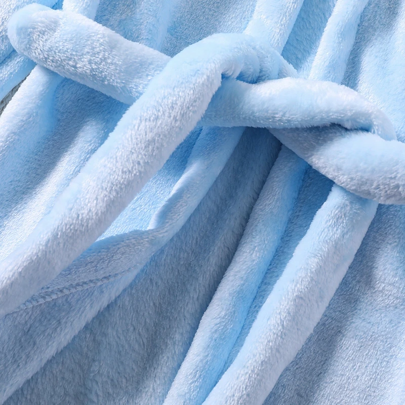 Winter Kids Sleepwear Flannel Warm Hooded Bathrobe Children Solid Color Plush Pajamas Long Sleeve Robe Clothes 2-7Y