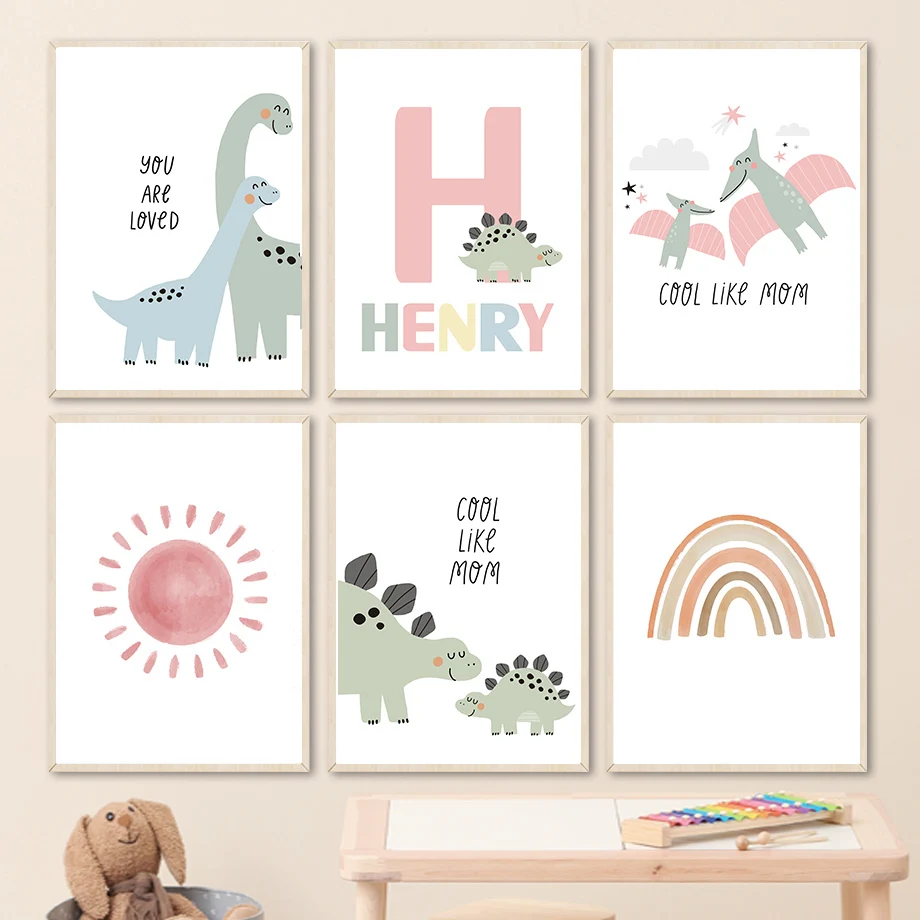 

Dinosaur Mom Rainbow Sun Nursery Cartoon Wall Art Canvas Painting Nordic Posters And Prints Wall Pictures Baby Kids Room Decor