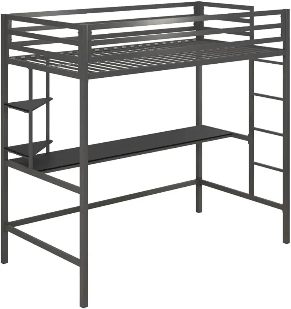 

Novogratz 4370429N Maxwell Metal Twin Loft Desk & Shelves, Gray/Black Bunk Beds,