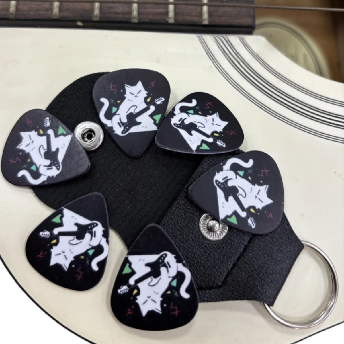 Guitar Picks 6 Pcs Miwayer Original Sound Double-Sided Printed With Keychain Holster For Bass Electric Music Lovers