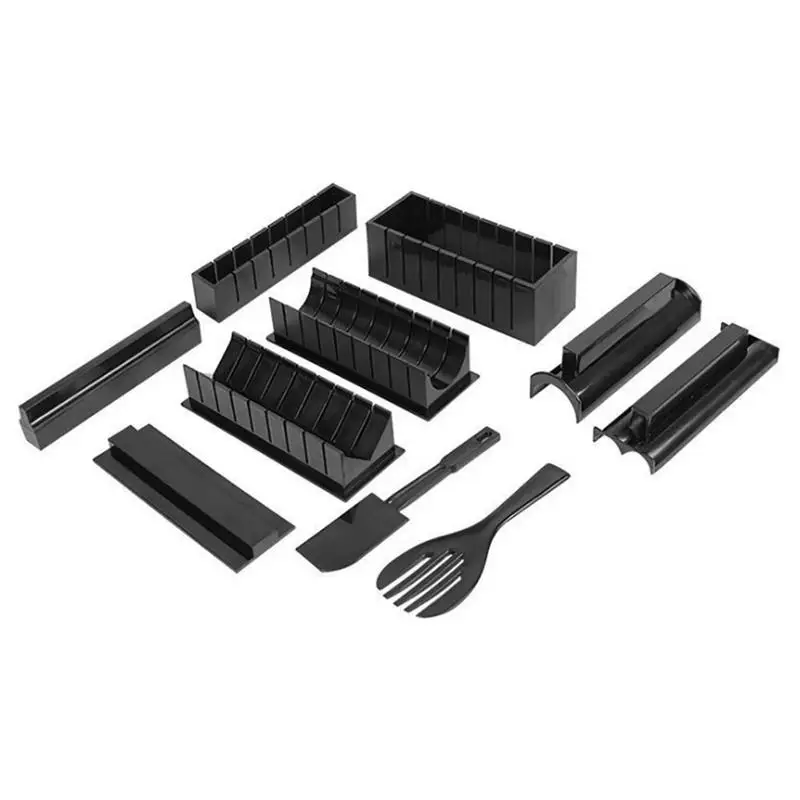 

DIY Sushi Mold Roll Sushi Maker 10Pcs Sushi Making Kit Sushi Rice Roll Mold Shapes Fork Spatula DIY Home Sushi Tool Black Not