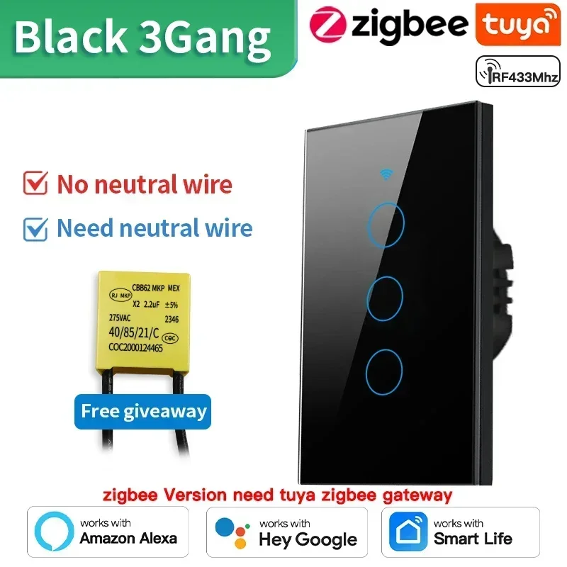 WiFi and Bluetooth Smart Wall Switch with Touch Sensor - Compatible with Voice Assistants