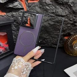 Luxury Carbon Fiber Pattern PU Leather Fold Case with Magnetic Closure and Wireless Charging Compatibility for Motorola Razr Fold (Purple)