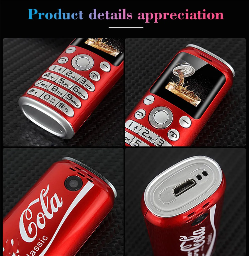 SATREND K8 Fashion Mini Mobile Phone Cola Shape Dual SIM Telefone MP3 Call Recording 1.0'' Pocket Smallest Size Cellphone