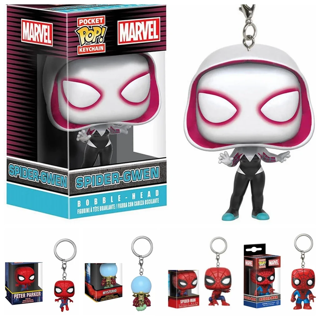 Funko Marvels Spider-Gwen Spider-Man Peter Parker Mysterio Pocket Keychain Vinyl Action Figure Pocket Pop Collection Model Toys