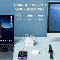 1 7-in-1 EU power strip, power strip surge protector, 1.5m extension cord,3 AC outlets 3 USB 1 Type-C, timed off desktop chargin - Image 2