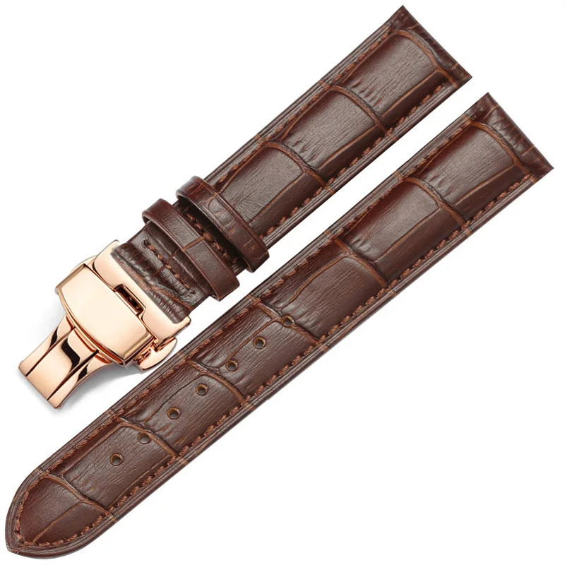 Elegant Butterfly Buckle Leather Watch Strap - Premium Universal Fit