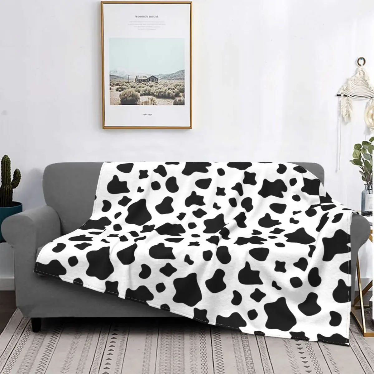Black And White Cow Spots Pattern, Animal Fur Blankets Flannel Warm