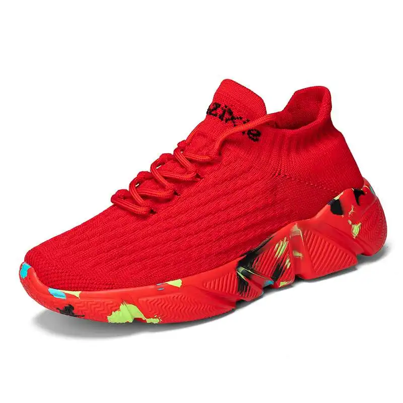 MWY Chinese Red Women's Summer Footwear Men Sports Shoes Casual Sneaker Breathable Lightweight Sock Shoes Zapatillas Size 35-46