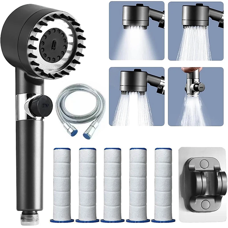 shower head High Pressure Showerhead 4 Modes Rainfall One-Key Stop Water With Filter Element Bathroom Accessories