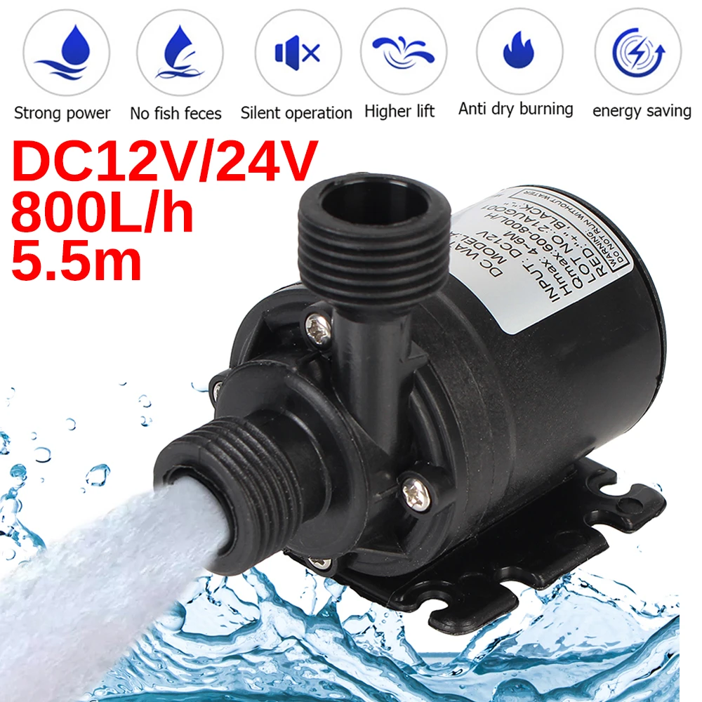 Pompe à Immersion d'Eau Mute DC 12V/24V, Étanche, Moteur Sans Balais pour Système de Refroidissement, Chauffage FounAF, 5.5 m