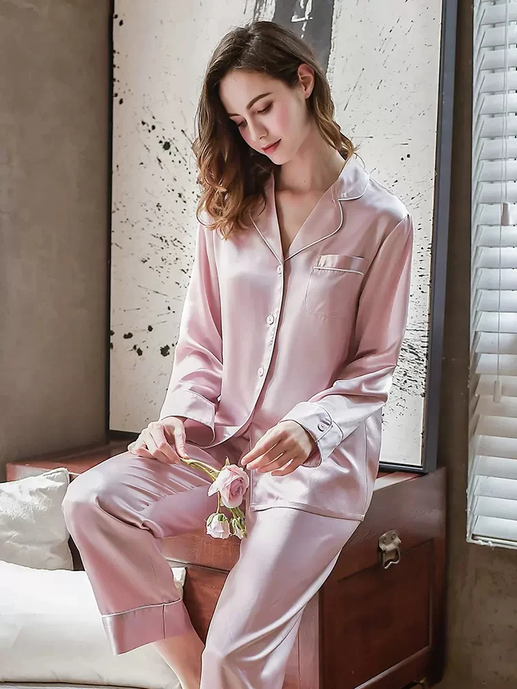 Silk Pajamas for Women Full Length Long 22 Momme 100% Mulberry Silk Luxury  Spring and Autumn Silk Pajamas Big Size Silk Homewear