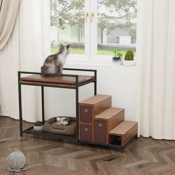 Dog Window Perch, Pet Bunk Bed with Multi-Level Platform, Non-Slip Cat Window Perch with Stroage Drawers, Dog Perch to Look Out 1