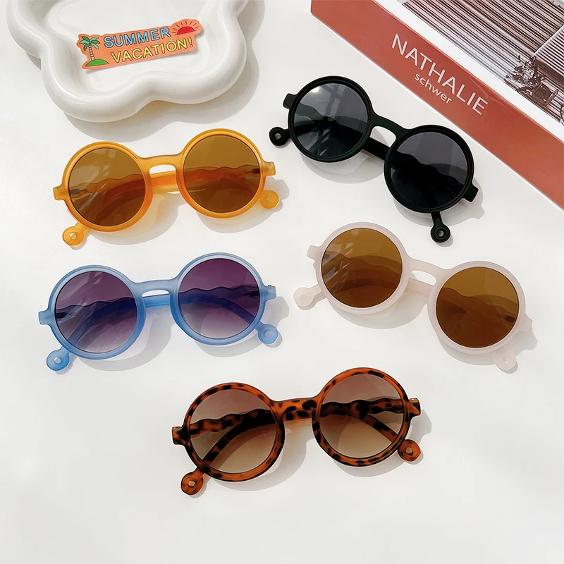 Children Boy Girl Cute Leopard Double Color Cartoon Bear Shape Round Sunglasses Kids Vintage Sunglasses UV400 Protection Classic