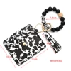 Bull Silicone Beads Bracelet Pu Leather Purse Leopard Print Tassel Cow Wallet Keychain Silicone Beaded ID Card Holder Keychain 6