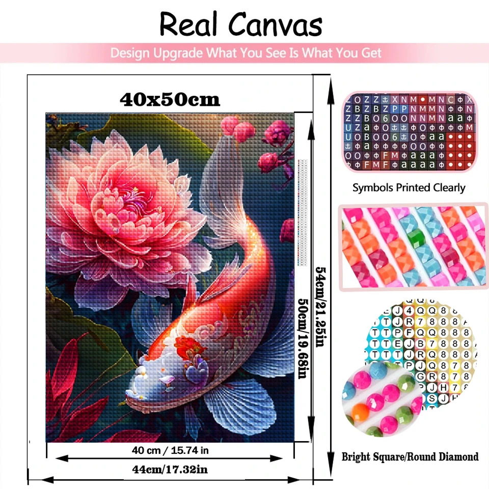 5D Diamond Painting Color Koi Fish Diy Diamond Embroidery Lotus