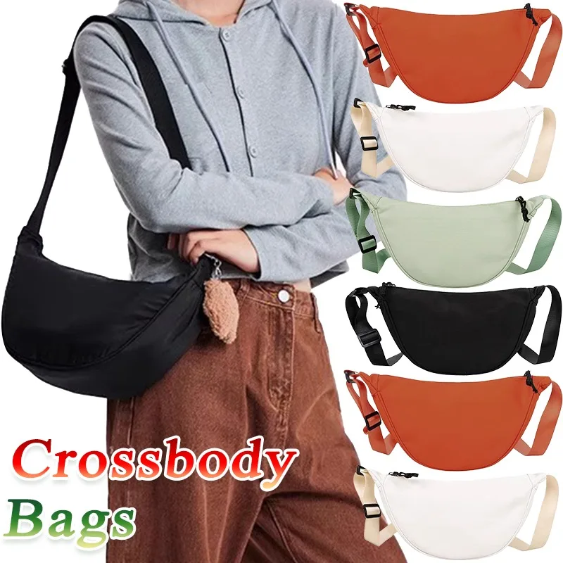 Dumpling Shape Crossbody Bag Women Simple Solid Color Handbag Girls Outdoors Travel Lightweight Portable Nylon Shoulder Bags