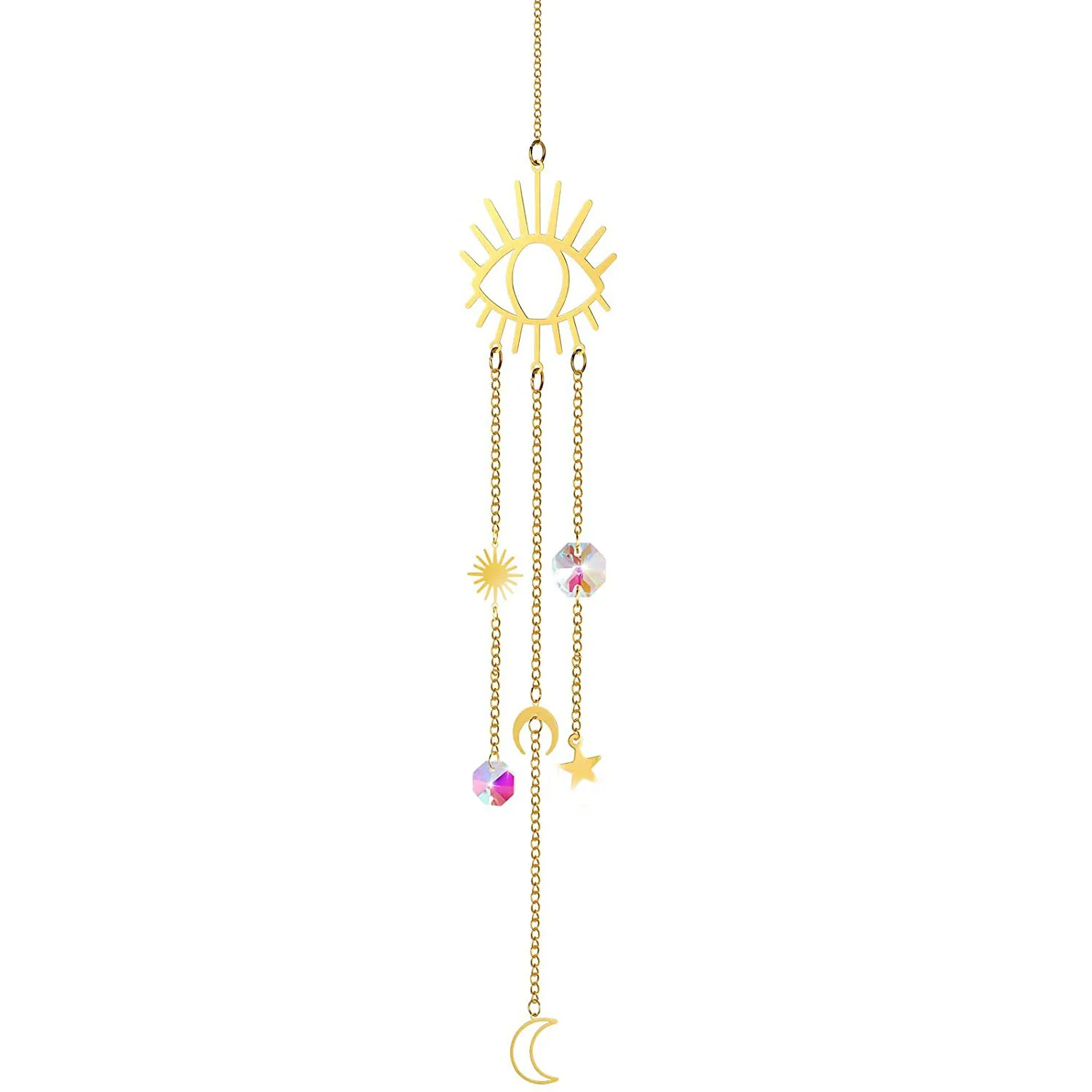 Suncatcher Crystal Wind Chime Star Moon Diamond Hanging Prisms Light Catcher Rainbow Chaser Jewelry Pendant Home Garden Decor