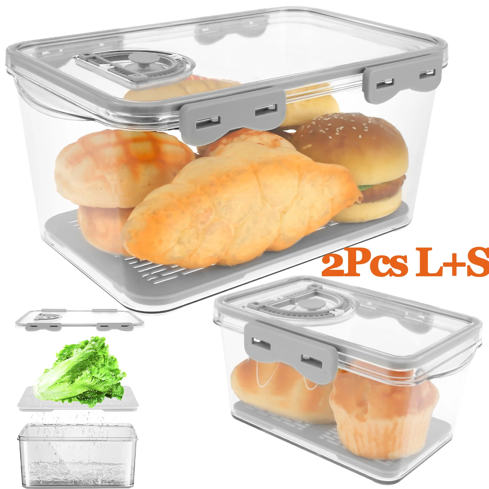 Brooddoos Keuken Aanrecht | Luchtdichte Brooddoos | Brood Opslag Organizer, Luchtdichte Opbergbak Brood Box, Clear Brood Keeper, Voedsel Opslag Organizer met Tijdregistratie & Afvoer, Opslagcontainer