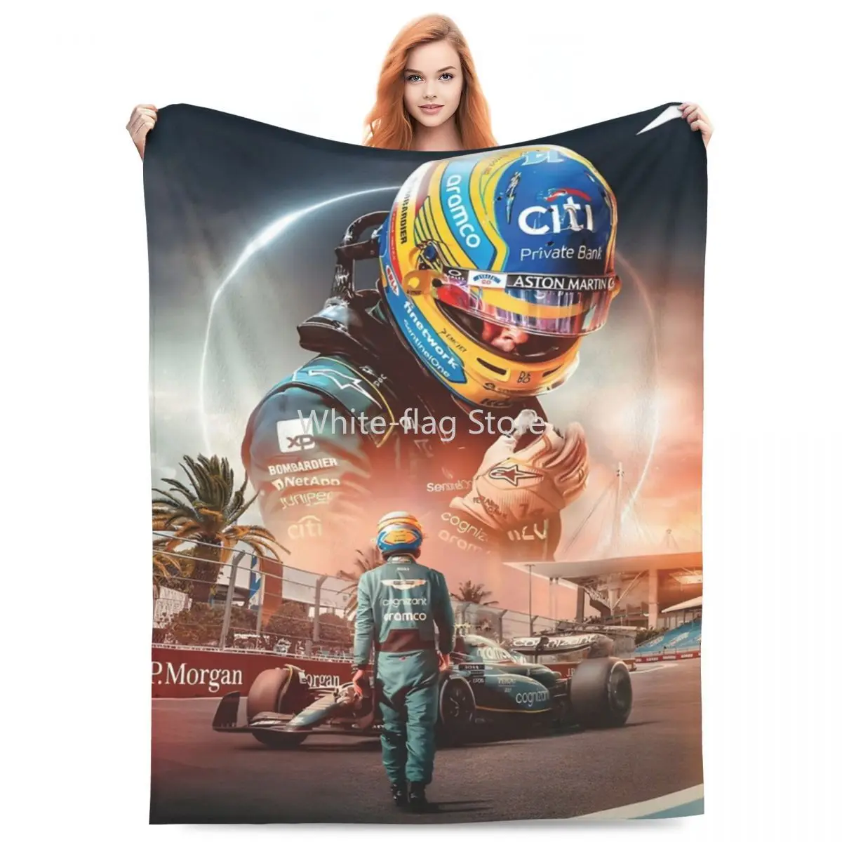 

Fernando Alonso Racing Driver Blanket Flannel Printed Multifunction Super Warm Throw Blanket for Bed Car Bedspread