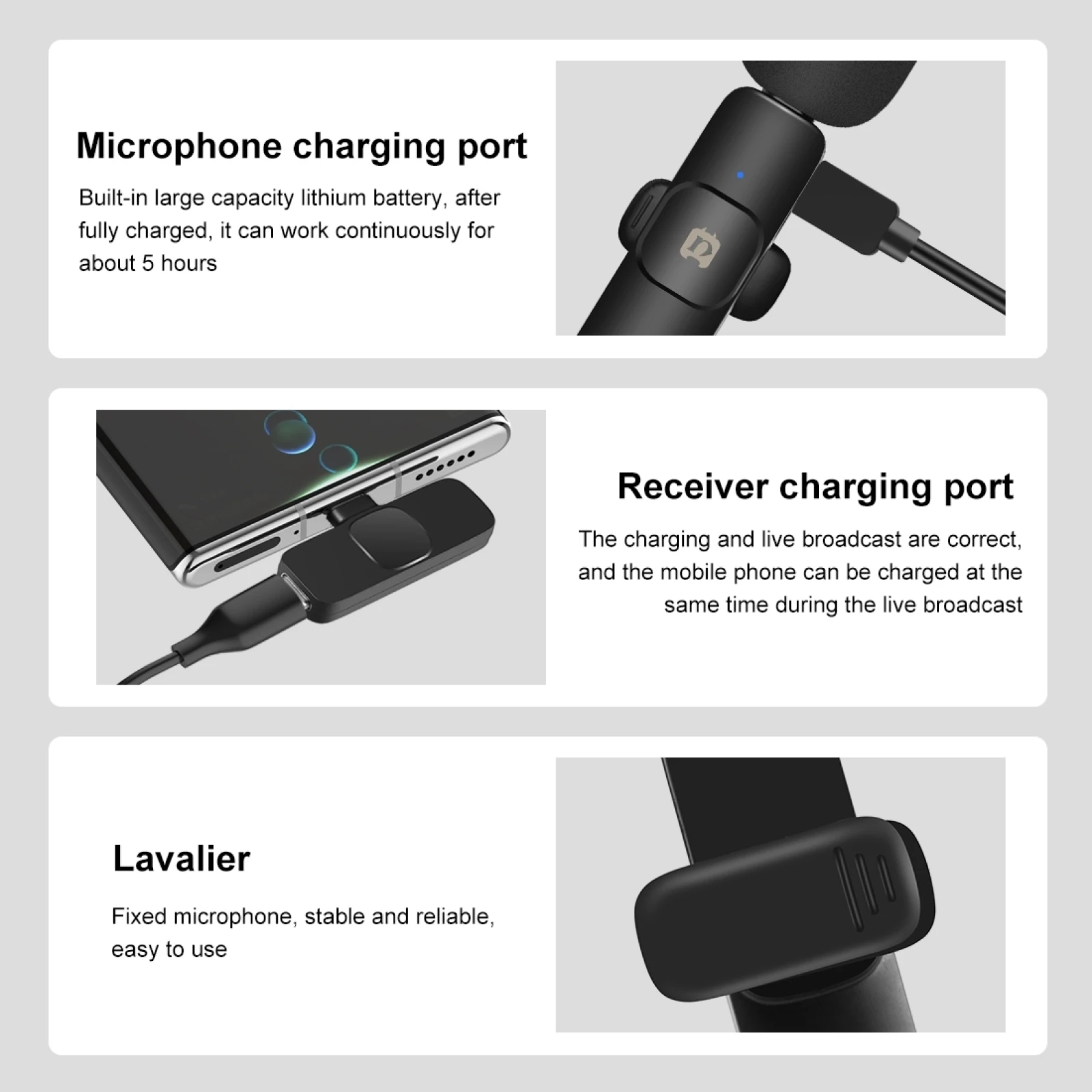 PULUZ Wireless Lavalier Noise Reduction Reverb Microphone for Type-C / USB-C Device, Support Phone Charging